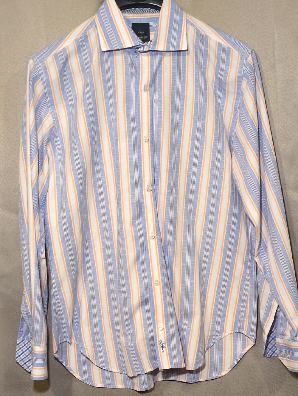 Tailorbyrd Vertical Stripe Dress Shirt in Blue, Orange And White